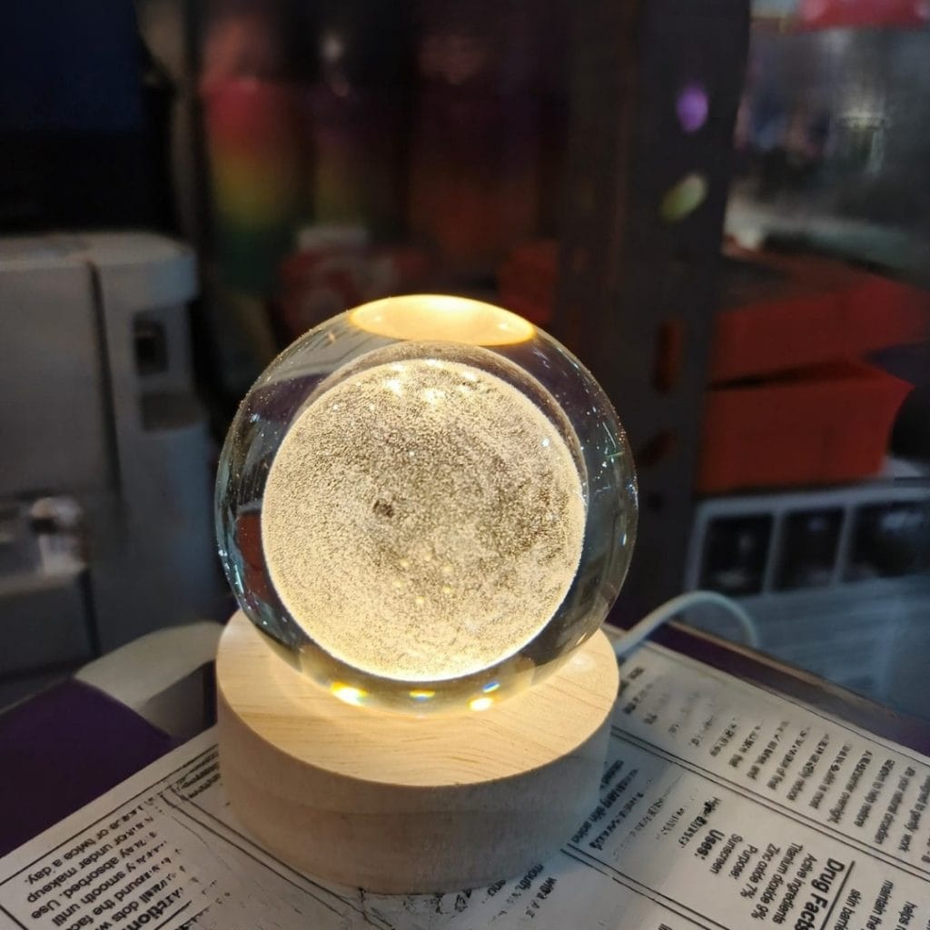 3D Crystal Glass Ball LED Table Lamp with Wooden Base