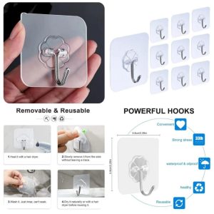 Transparent self-adhesive single wall hook