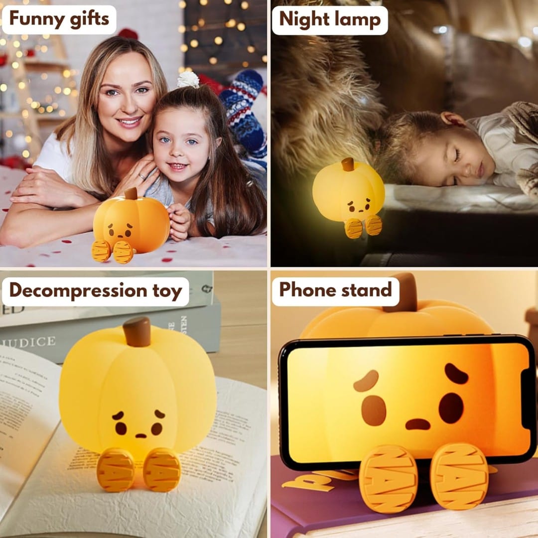 Cute pumpkin mood light with worried face and orange shoes