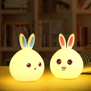 Cute rabbit rechargeable night lamp glowing softly