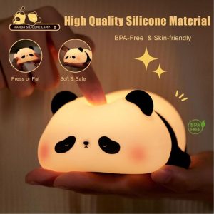 Panda-shaped rechargeable night lamp glowing softly