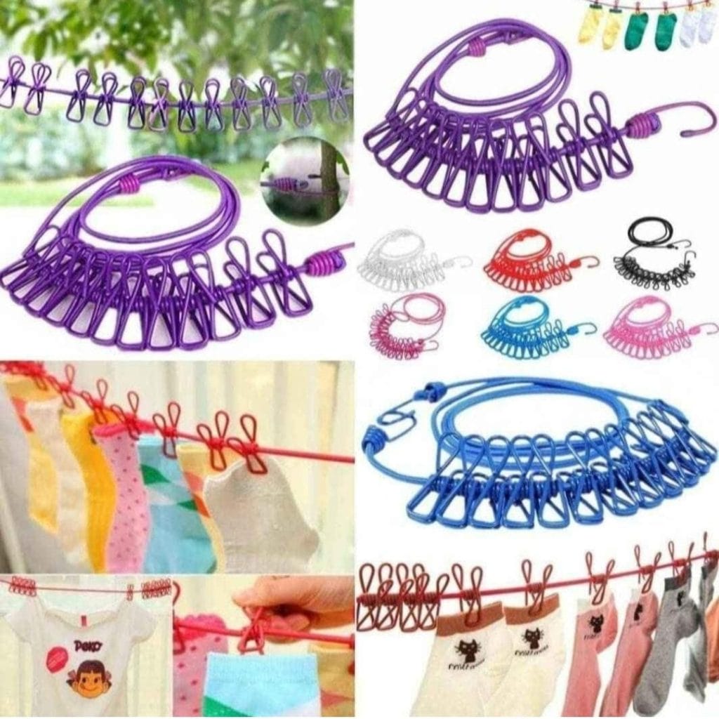 Portable Clothesline with 12 Clips and Anti-Slip Spacers