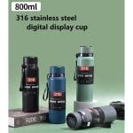Black stainless steel bottle with LED temperature display on lid