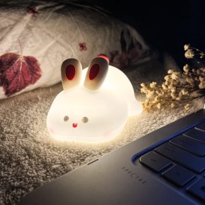 USB charging cable connected to rabbit lamp