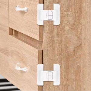 Dual-head adhesive safety lock on refrigerator door