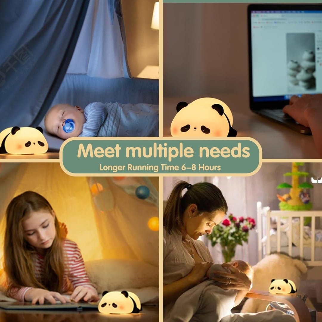 Tap-dimmable panda night lamp with USB rechargeable design