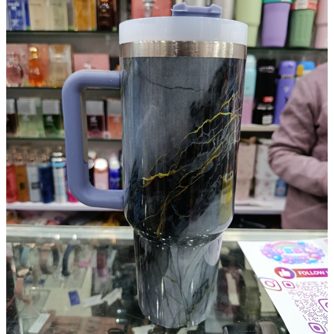 Blackish Gray Marble 40oz Insulated Tumbler with Handle