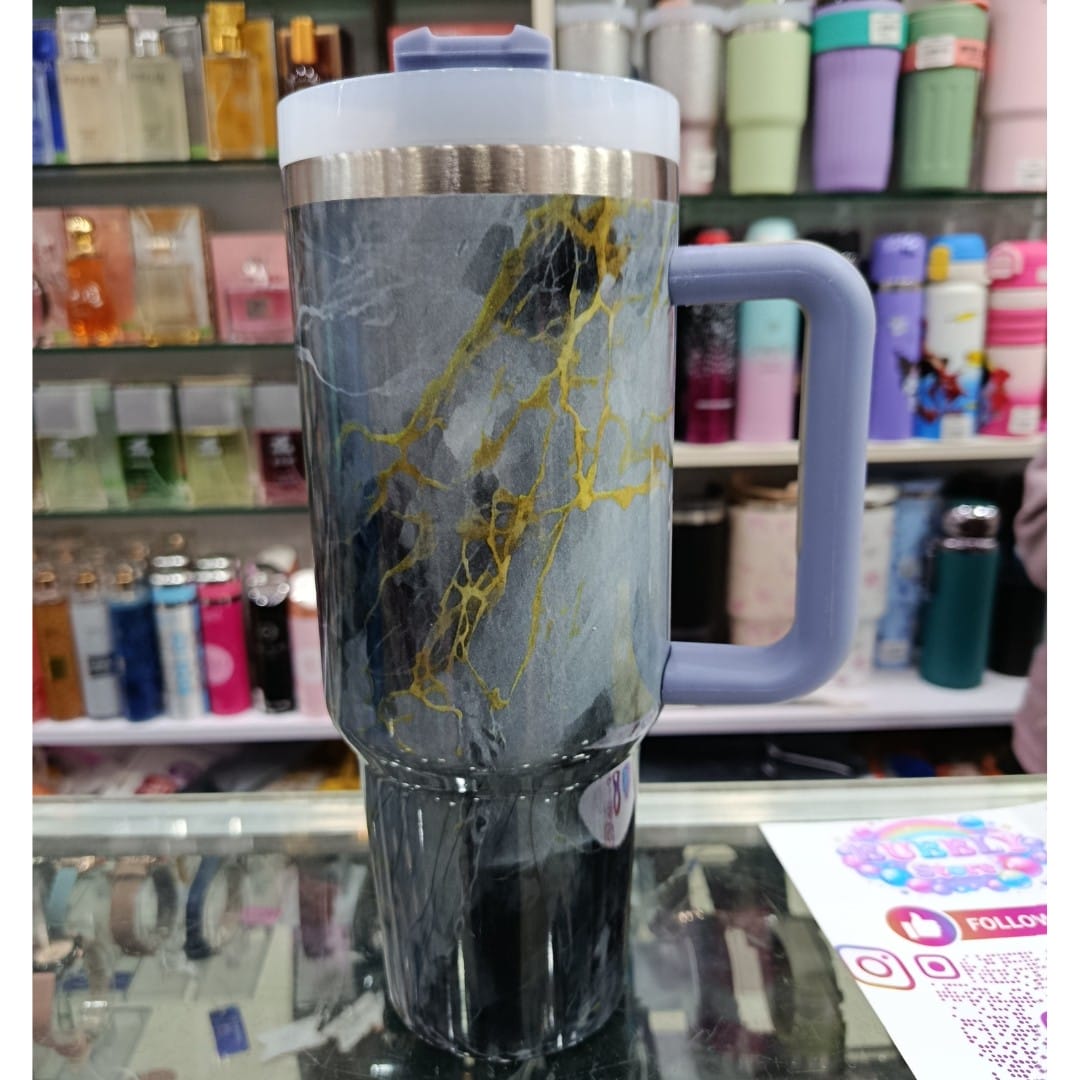 Blackish Gray Marble 40oz Insulated Tumbler with Handle