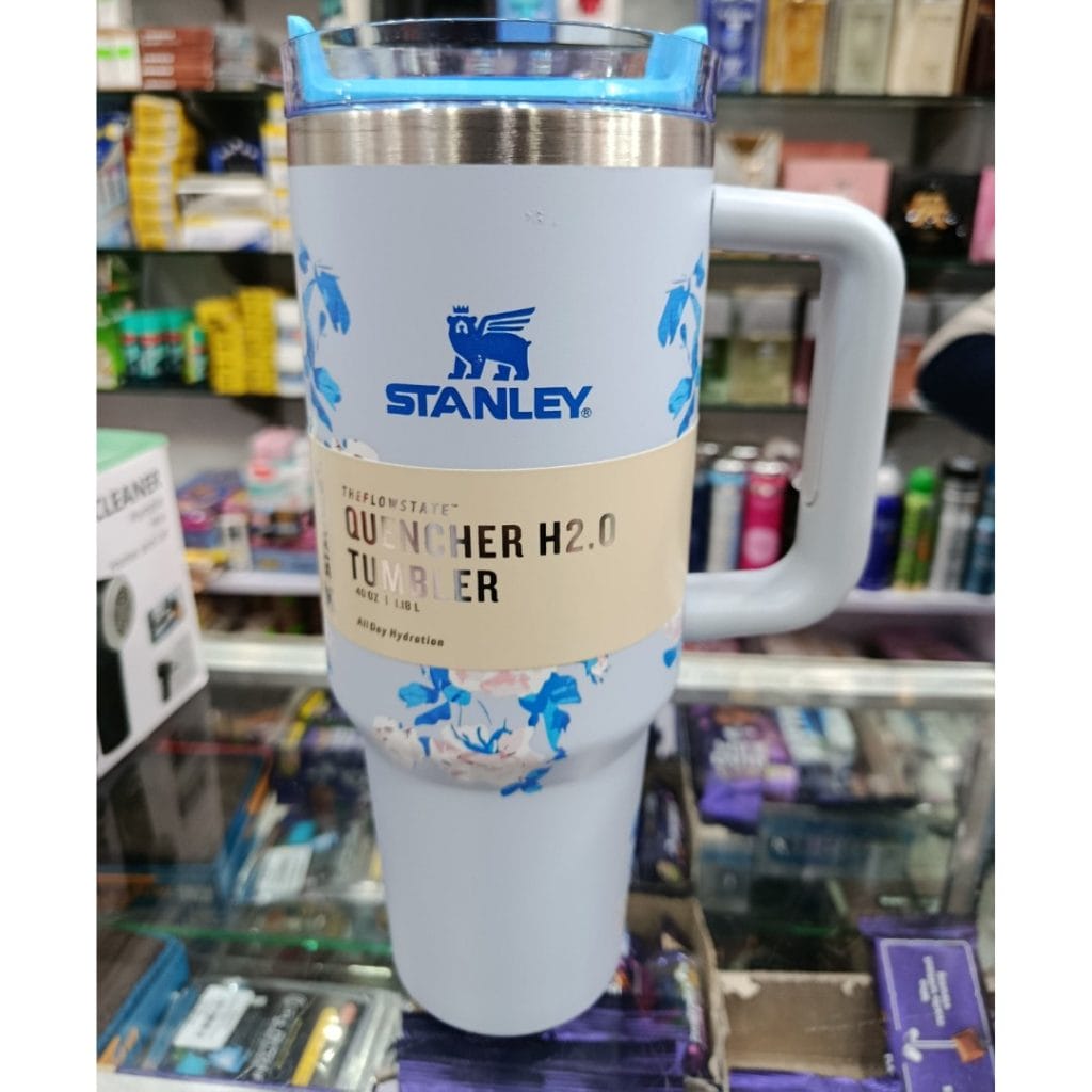Blue Floral 40oz Insulated Tumbler with Handle & Straw