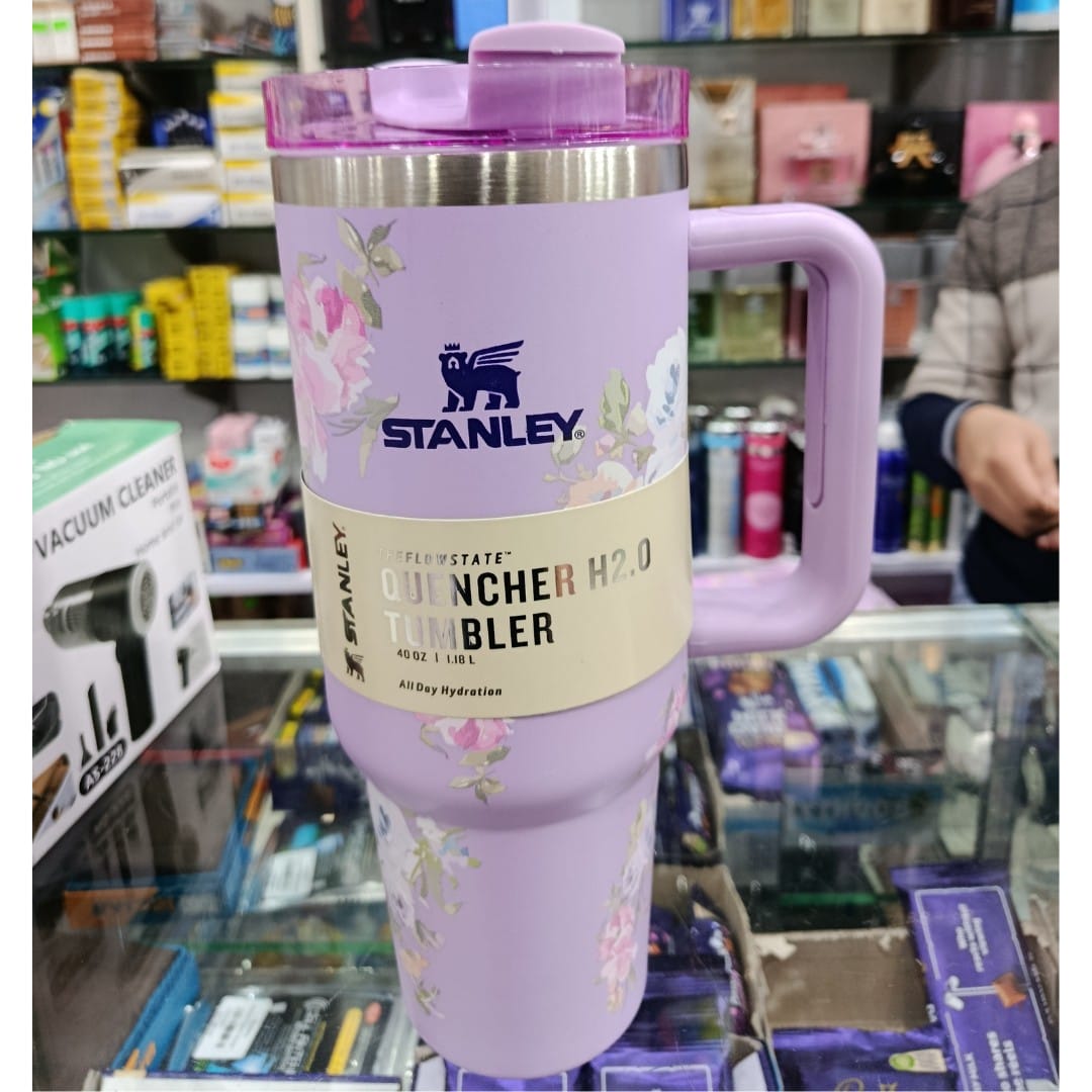 Purple Floral Printed 40oz Insulated Tumbler with Handle