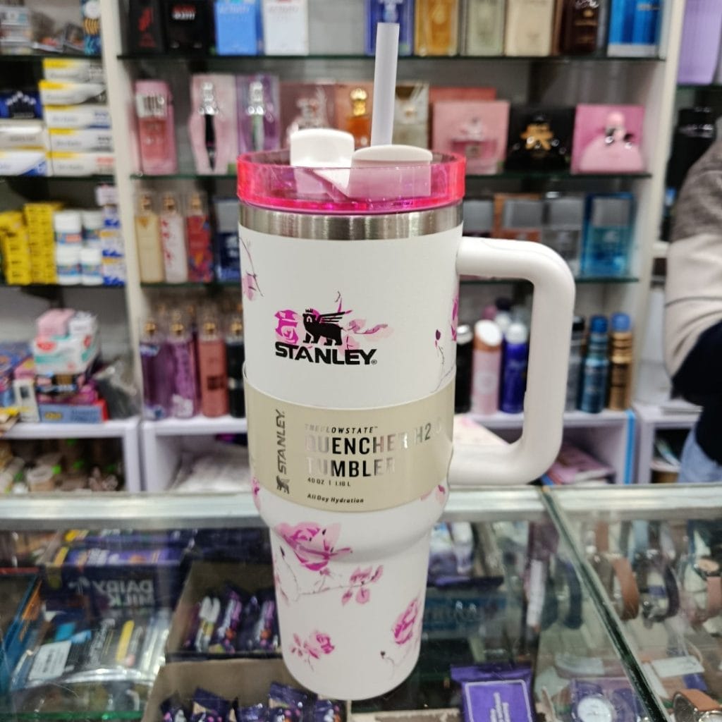 White Floral 40oz Insulated Tumbler with Handle & Straw