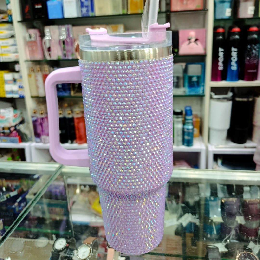 Purple Rhinestone 40oz Insulated Tumbler with Handle