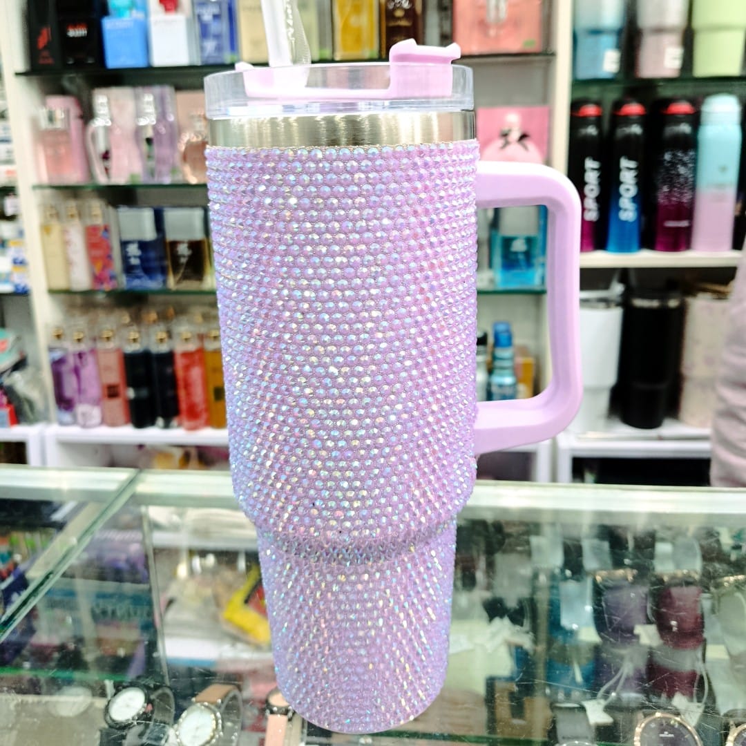 Purple Rhinestone 40oz Insulated Tumbler with Handle