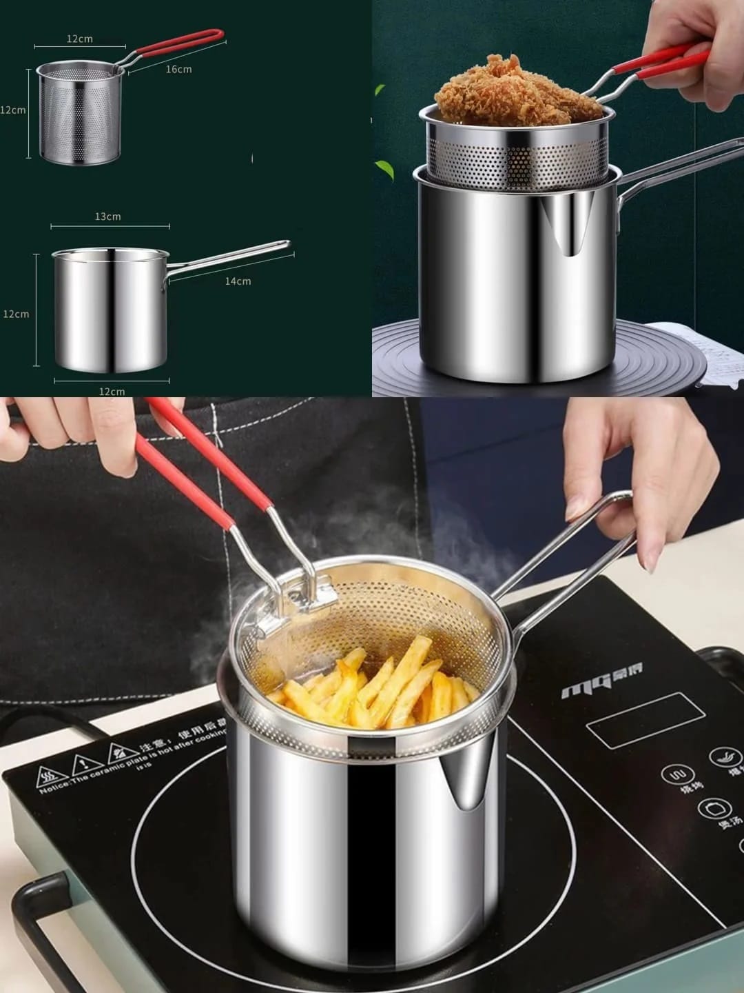 Stainless Steel Mini Deep Fryer Pot with Strainer Basket - photo 6