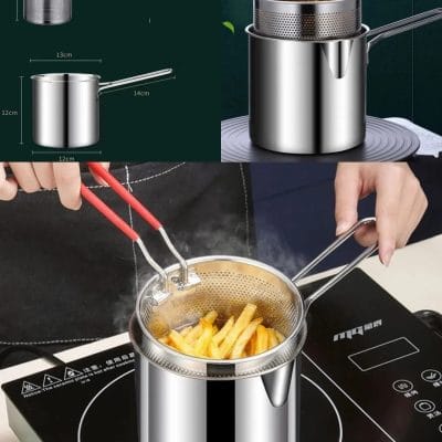Stainless Steel Mini Deep Fryer Pot with Strainer Basket