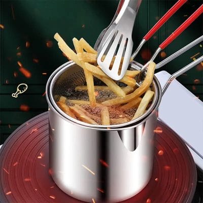 Stainless Steel Mini Deep Fryer Pot with Strainer Basket