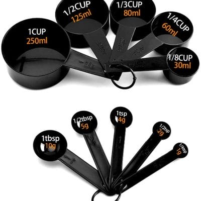 10-Piece Black Plastic Measuring Cups & Spoons Set