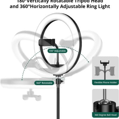 26cm LED Selfie Ring Light with 7ft Tripod Stand & Phone Holder