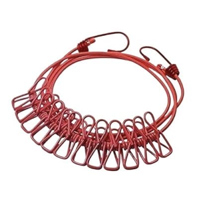 Elastic Travel Clothesline with 12 Clips and 2 Metal Hooks
