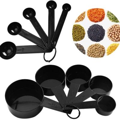 10-Piece Black Plastic Measuring Cups & Spoons Set