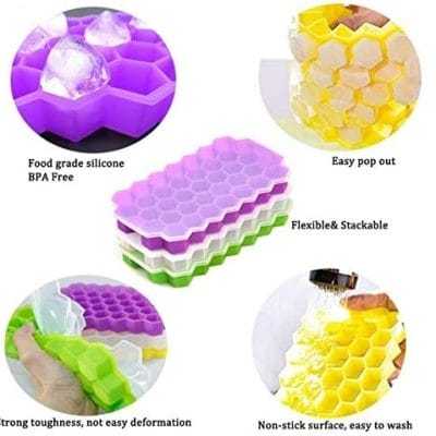 37-Cavity Silicone Honeycomb Ice Cube Tray with Lid