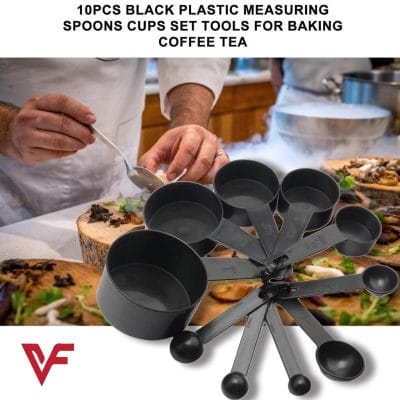 10-Piece Black Plastic Measuring Cups & Spoons Set
