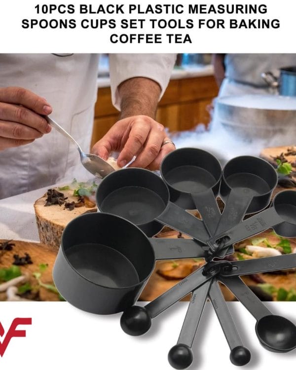10-Piece Black Plastic Measuring Cups & Spoons Set