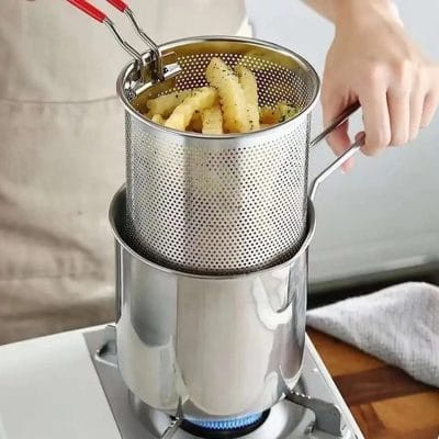Stainless Steel Mini Deep Fryer Pot with Strainer Basket