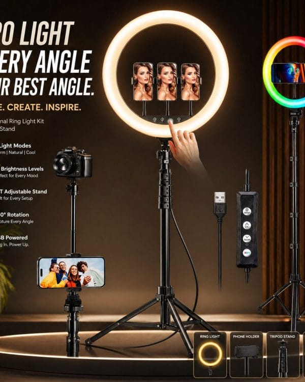 26cm LED Selfie Ring Light with 7ft Tripod Stand & Phone Holder