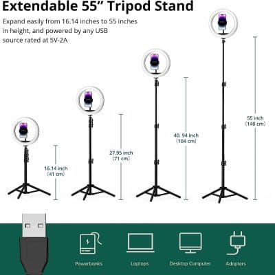 26cm LED Selfie Ring Light with 7ft Tripod Stand & Phone Holder