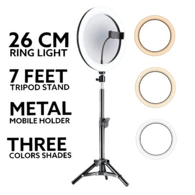 26cm LED Selfie Ring Light with 7ft Tripod Stand & Phone Holder