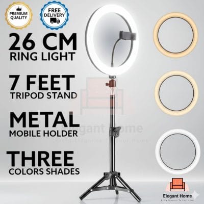 26cm LED Selfie Ring Light with 7ft Tripod Stand & Phone Holder