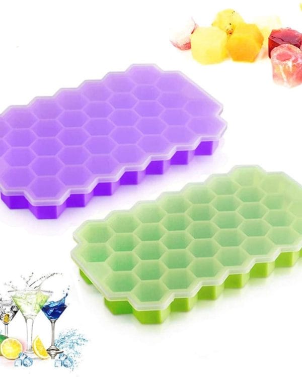 37-Cavity Silicone Honeycomb Ice Cube Tray with Lid